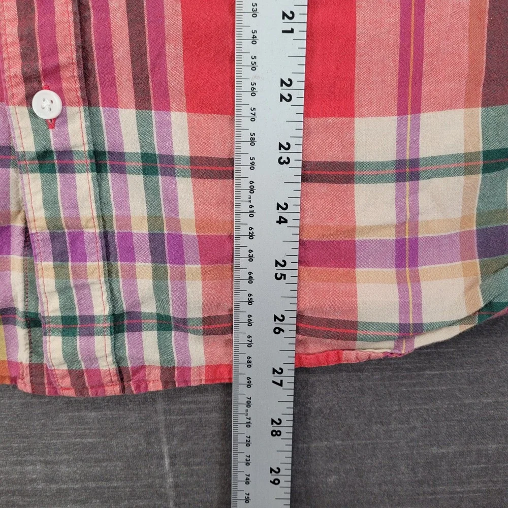 J.Crew Y2K Mens Indian Madras Slim Fit Plaid Button Down Shirt Red Pink Medium M